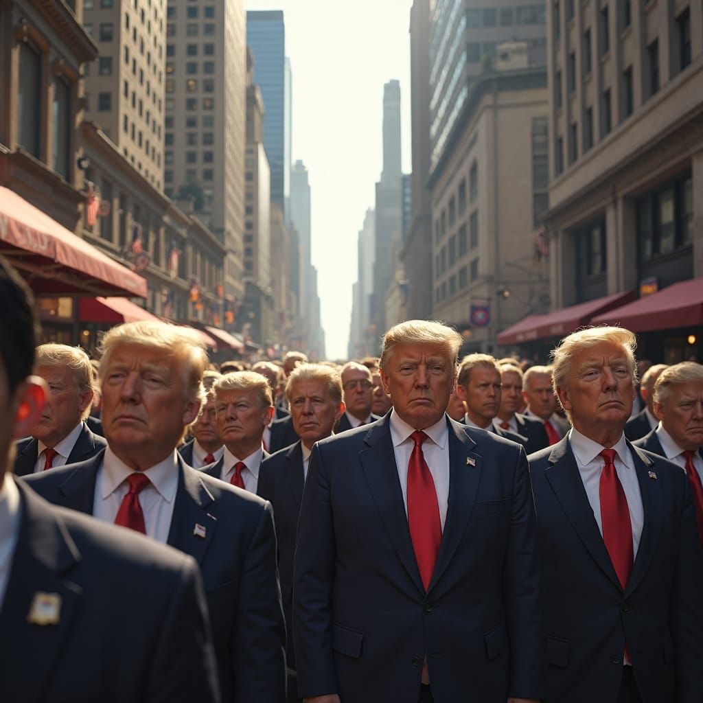 Donald Trump Likeness Crowds Bustling City Street