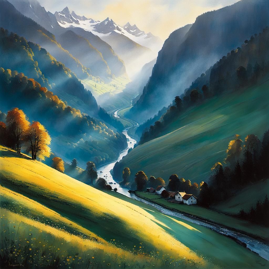 Bernese Oberland Gorge in Evening Light
