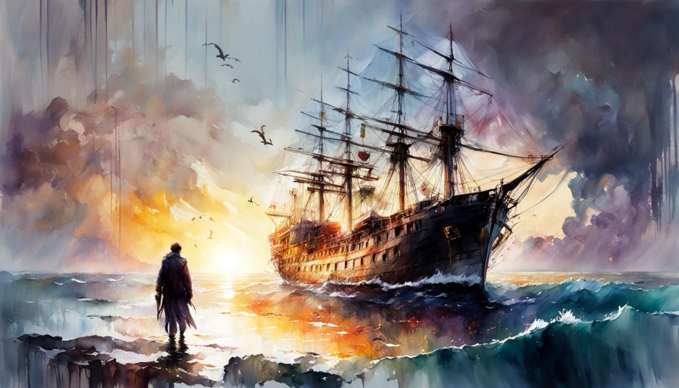 Ghost Ship Sails into a Golden Horizon