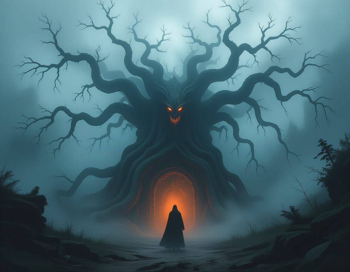 Figure Enters Cursed Forest in Sinister Fog