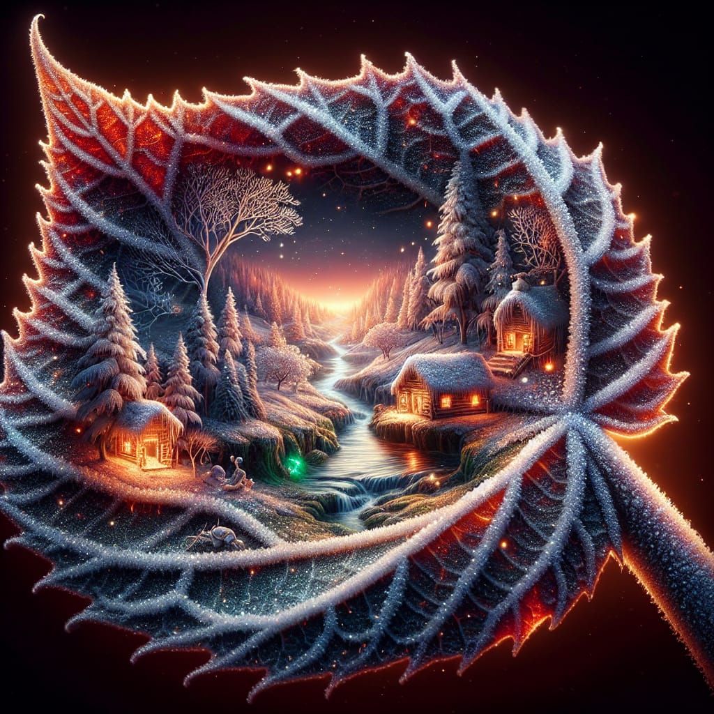 Vibrant Sunset Wonderland Inside a Delicate Pipe Leaf