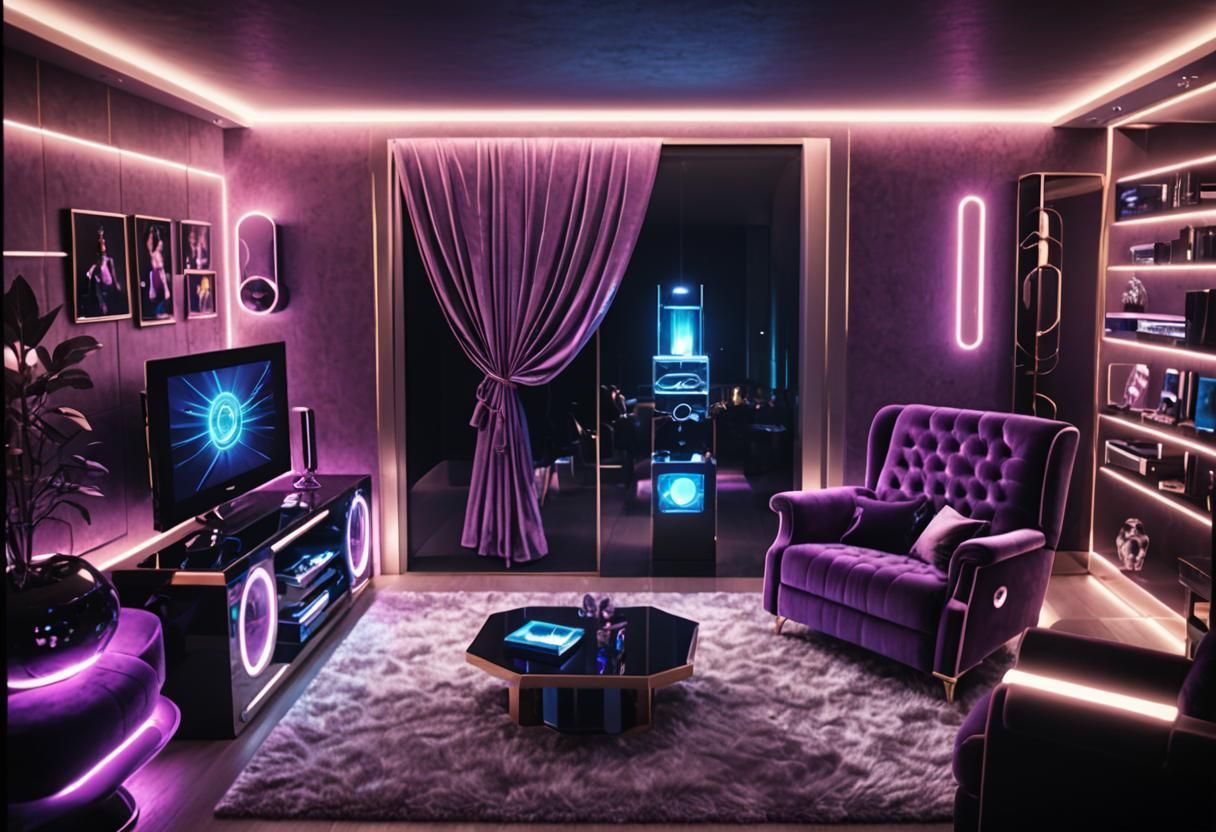 Futuristic Luxury Living Room with Neon Accents