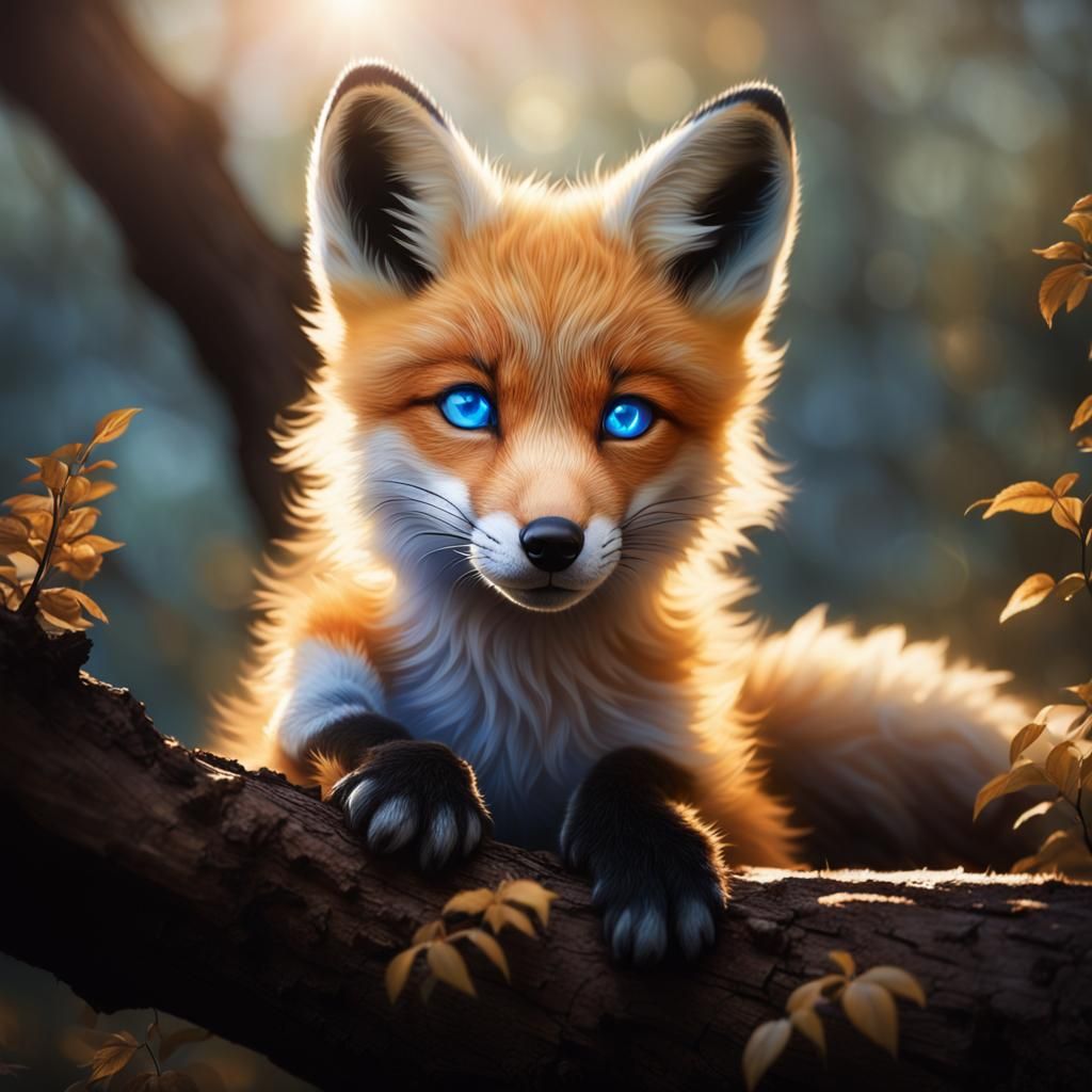 Fox Pup with Blue Eyes in Hyper-Realistic Wildlife Photo