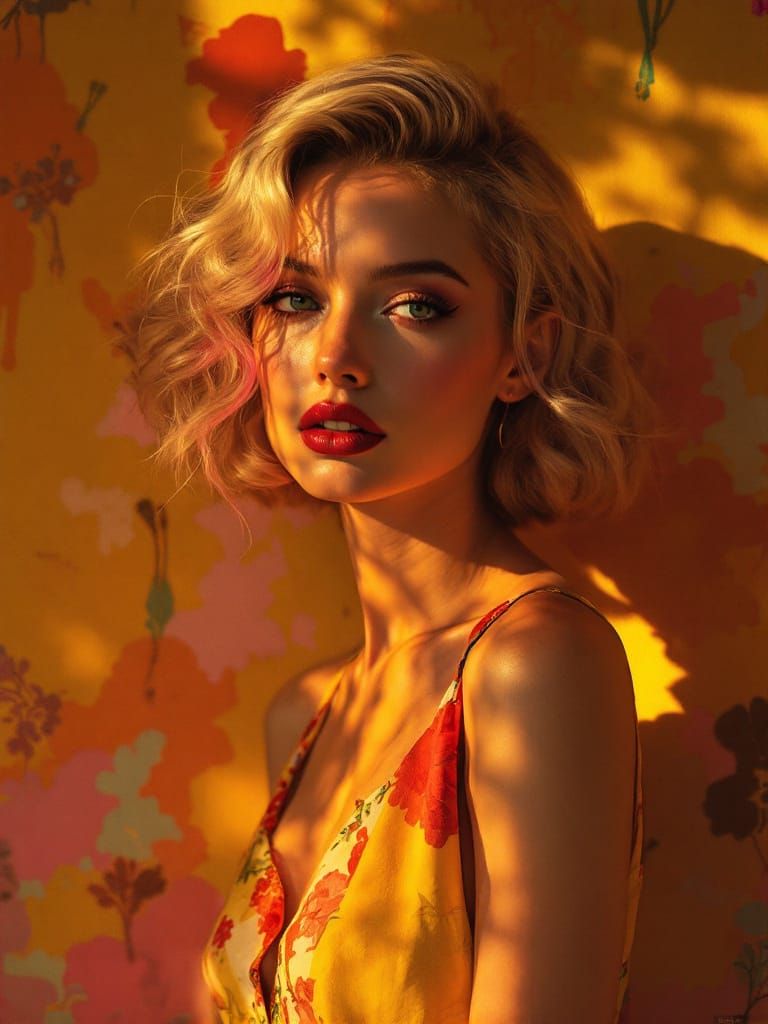 Elegant Pin-Up Woman in Warm Light and Shadow