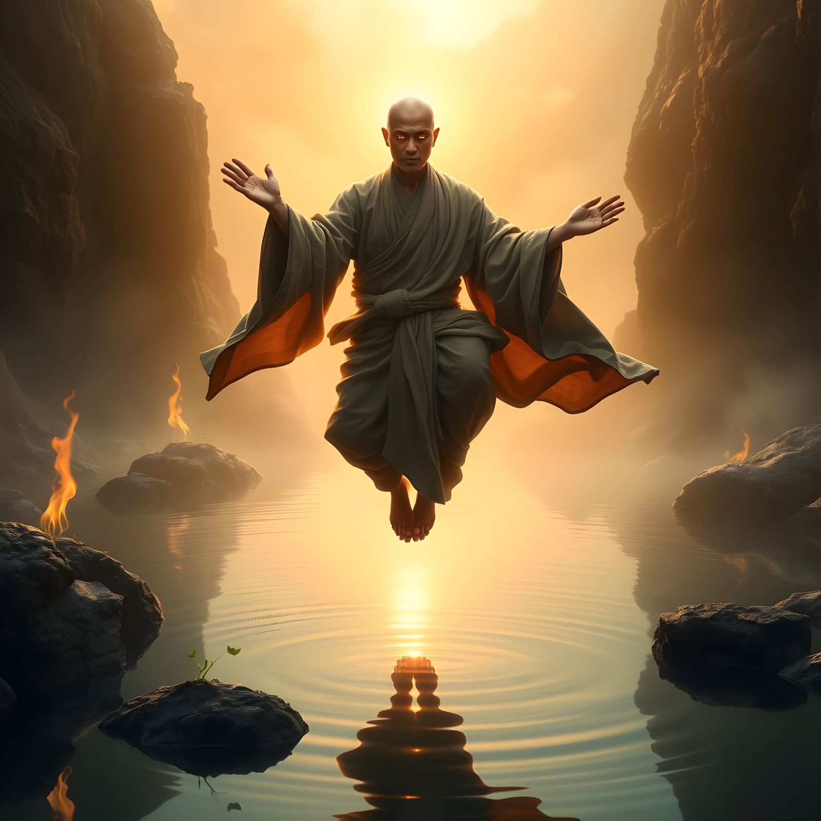 Enlightened Monk in Harmony with Nature
