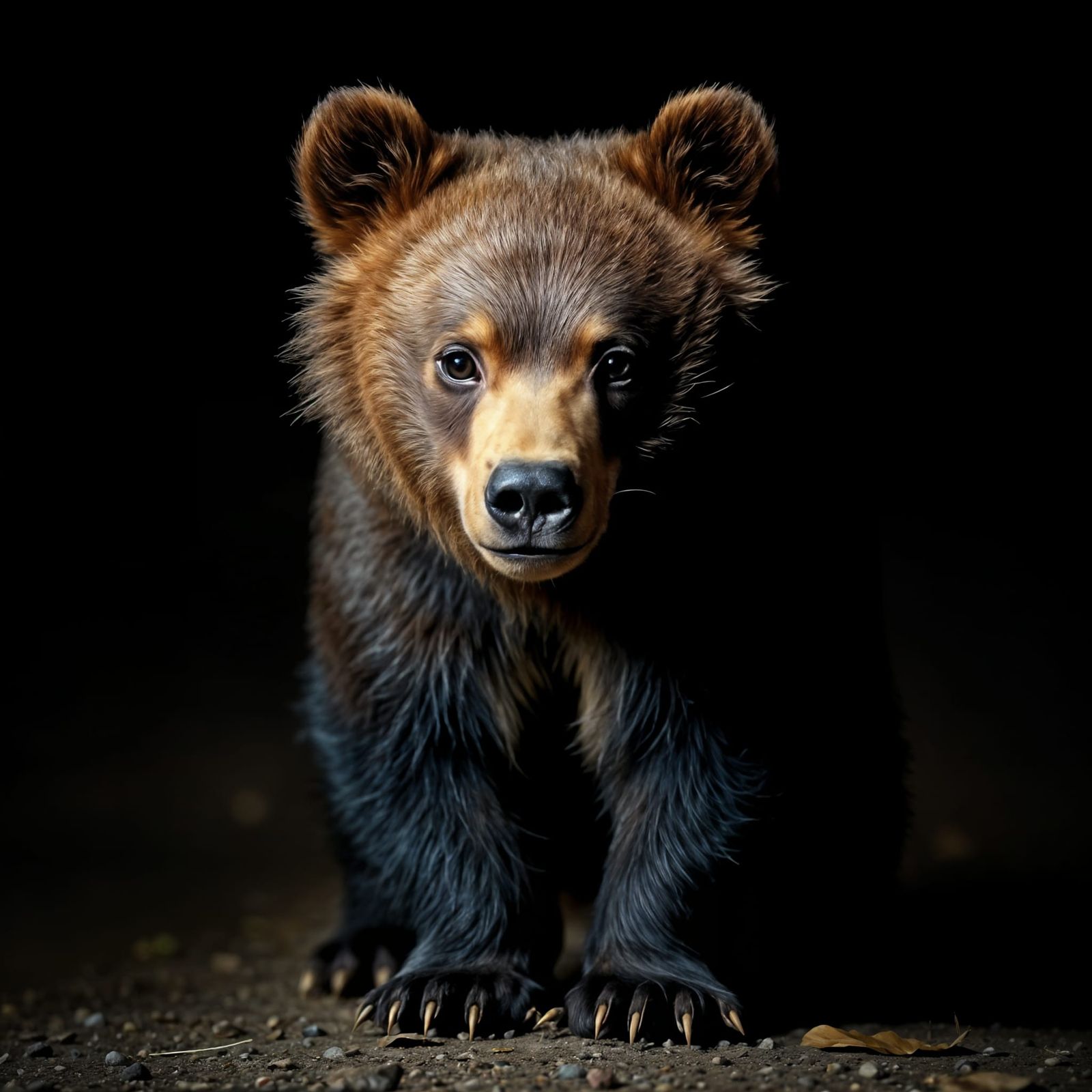 Comical Obese Baby Kodiak Bear in Darkness