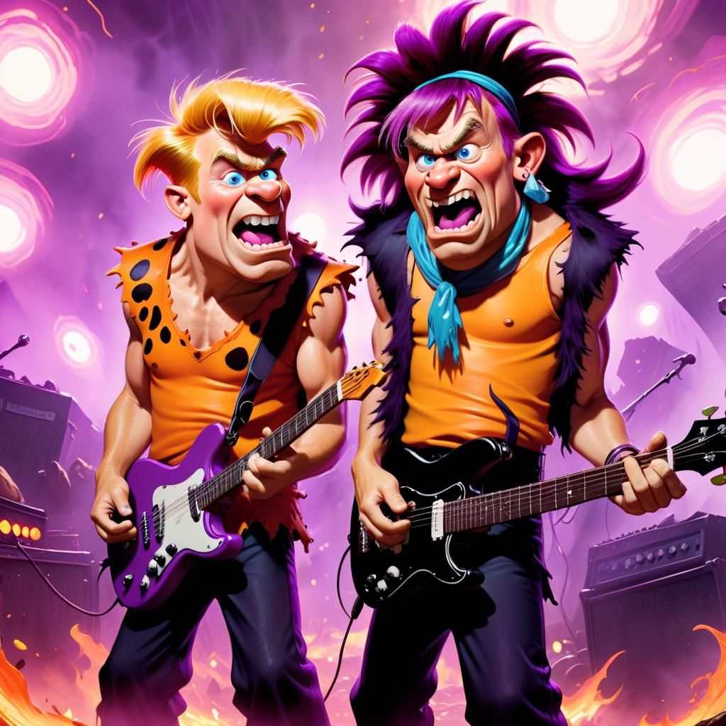 Flintstones Rock Concert in Neo-Grotesque Style