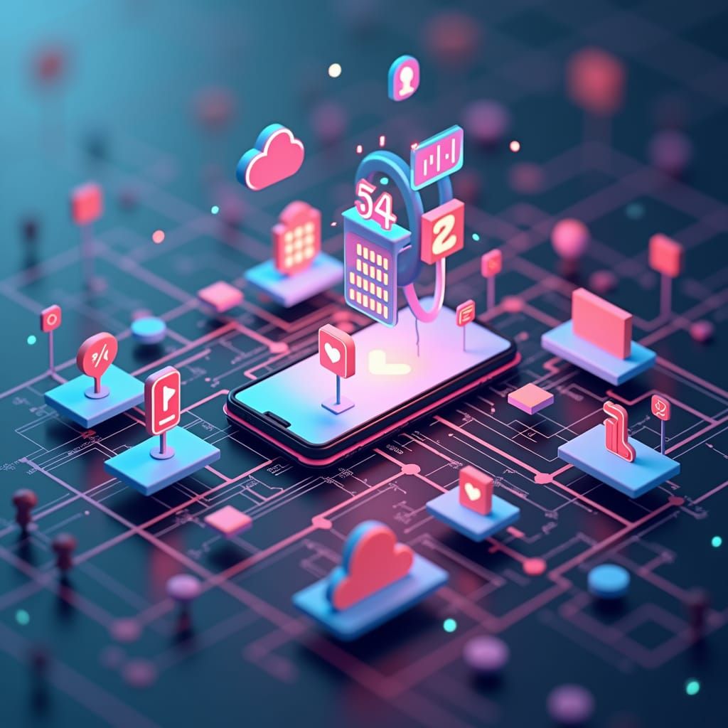 Vibrant Digital Ecosystem Illustration in Isometric Style