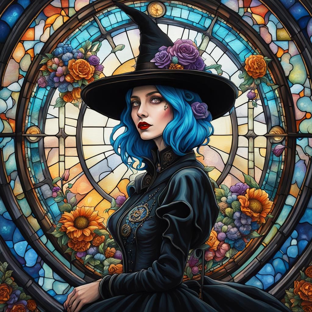 Steampunk Witch with Galaxy Stained Glass