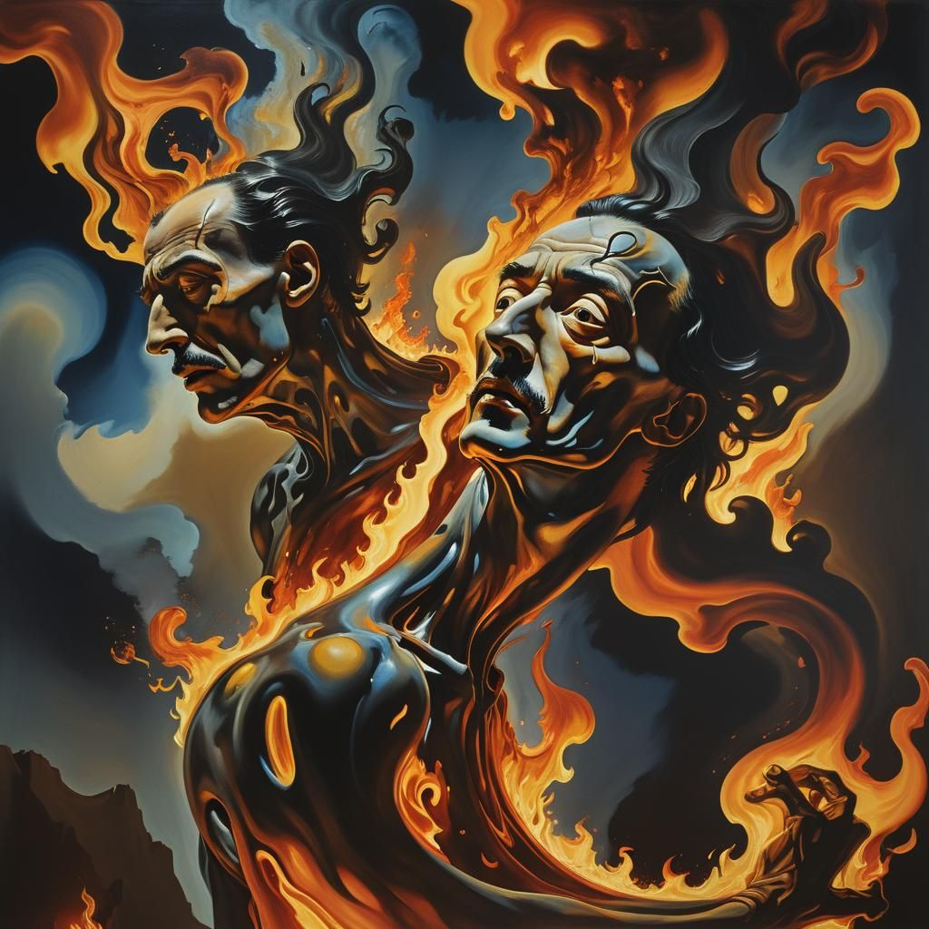 Surreal Figure Consumed by Fiery Hues