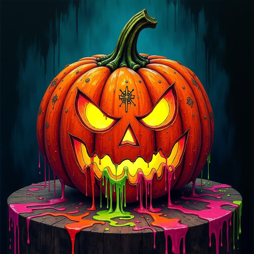 Psychedelic Halloween Pumpkin with Neon Glow