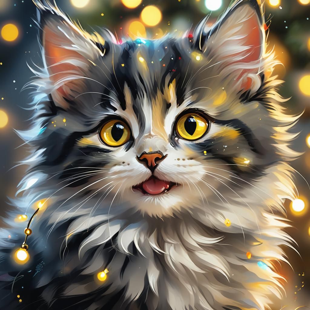 Festive Black Kitten Portrait in Rockwell Style
