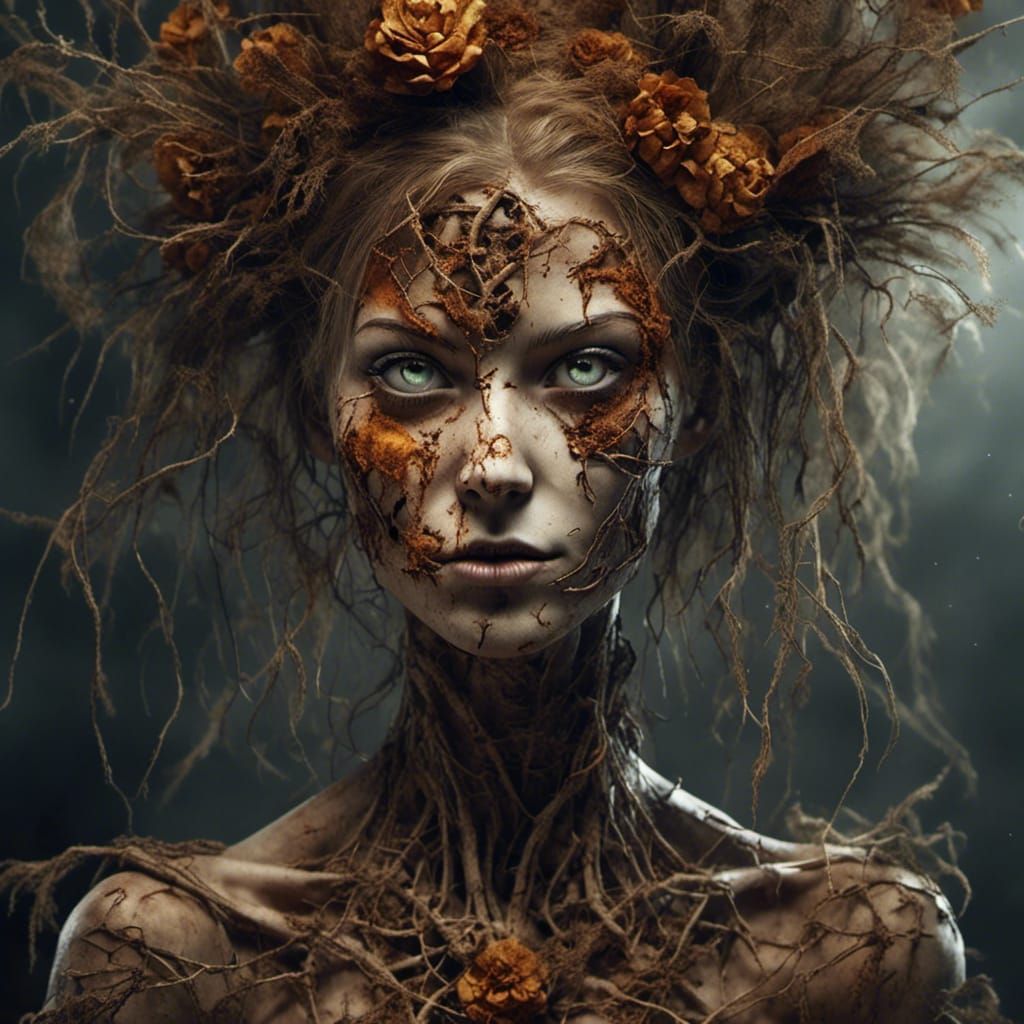 Decaying Beauty: A Dark Amber Fantasy Portrait