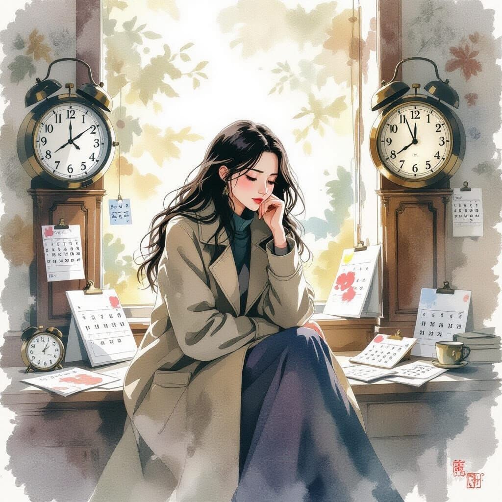 Woman Lost in Time, Nostalgic Whimsical Art