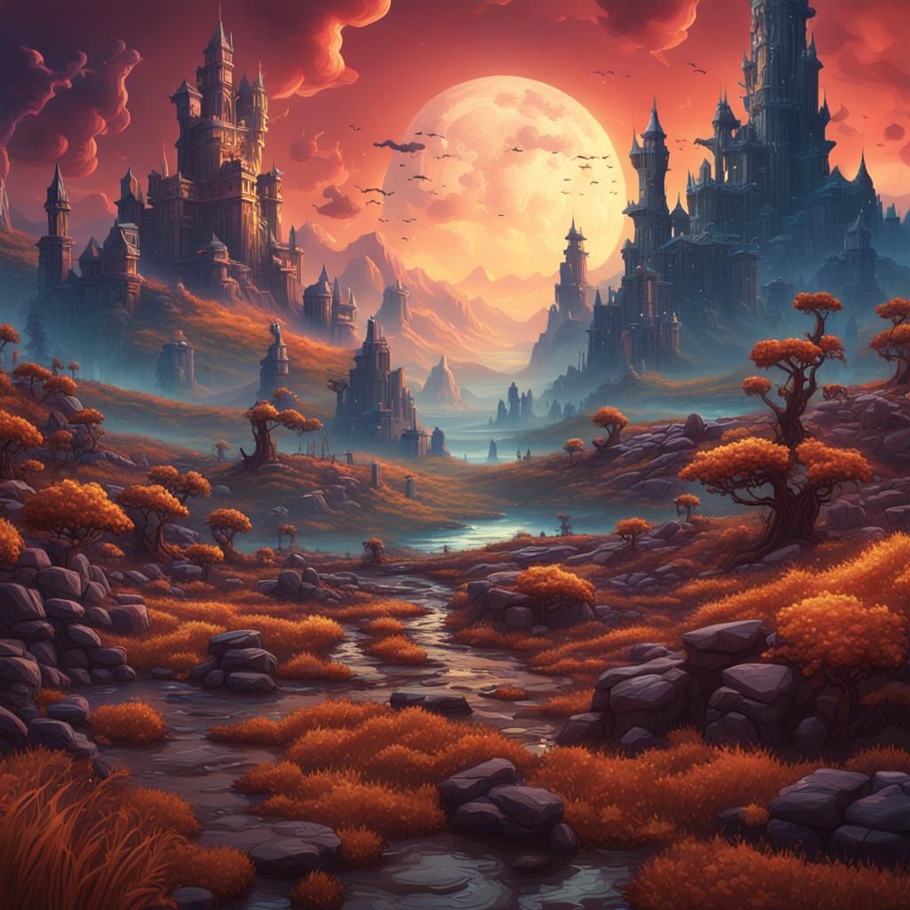 Detailed 16-Bit Style Fantasy Landscape
