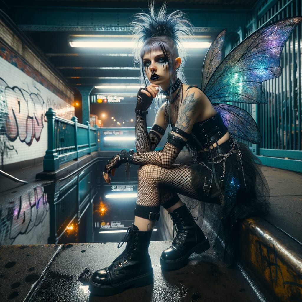 Goth Punk Fairy at Subway Entrance