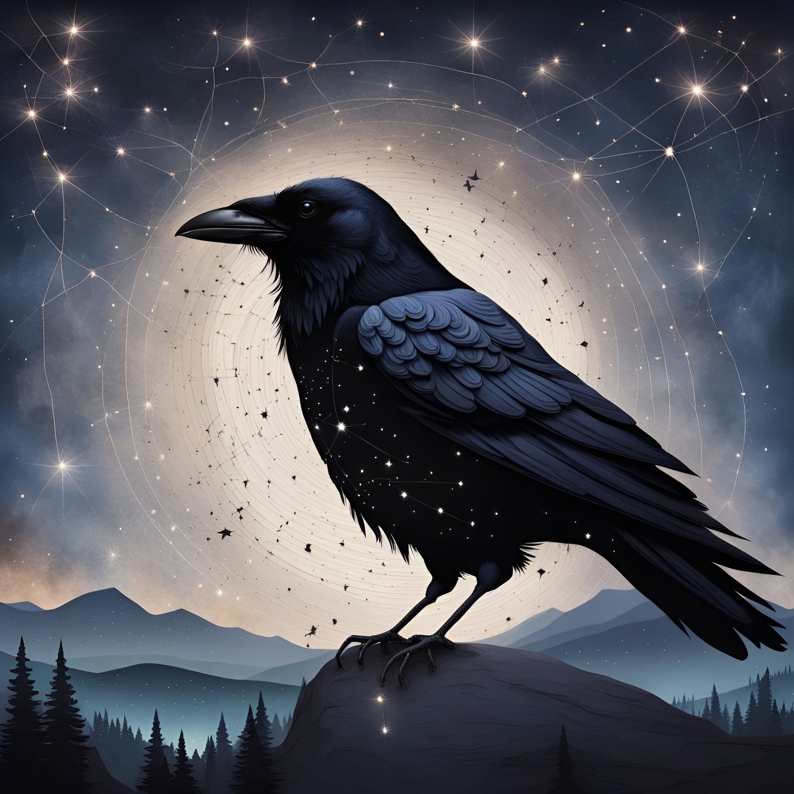 Crow Constellation in Space Night Sky
