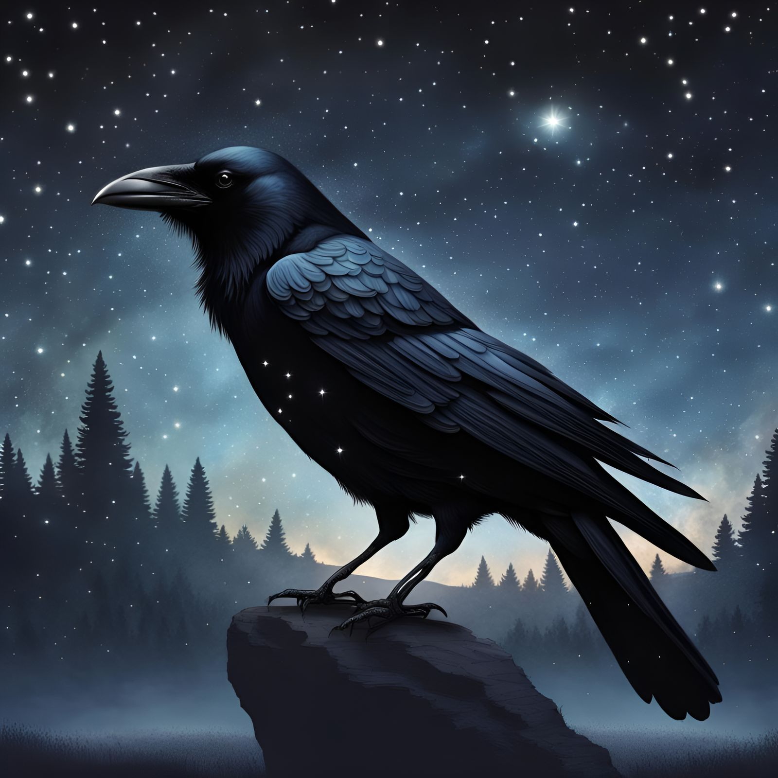 Crow Constellation in Starry Night Sky