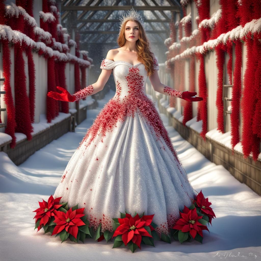 Winter Queen's Glittering Poinsettia Ball Gown