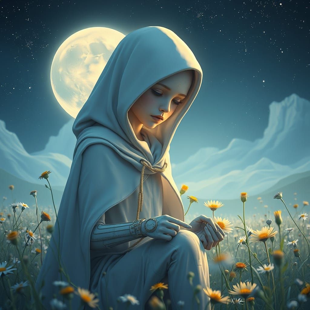 Ethereal Android in Bloom: A Sci-Fi Portrait of Serenity