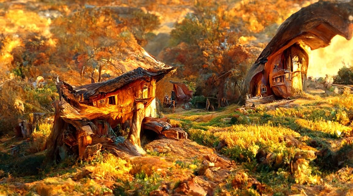 Hobbiton Sunset: A Digital Painting of The Shire