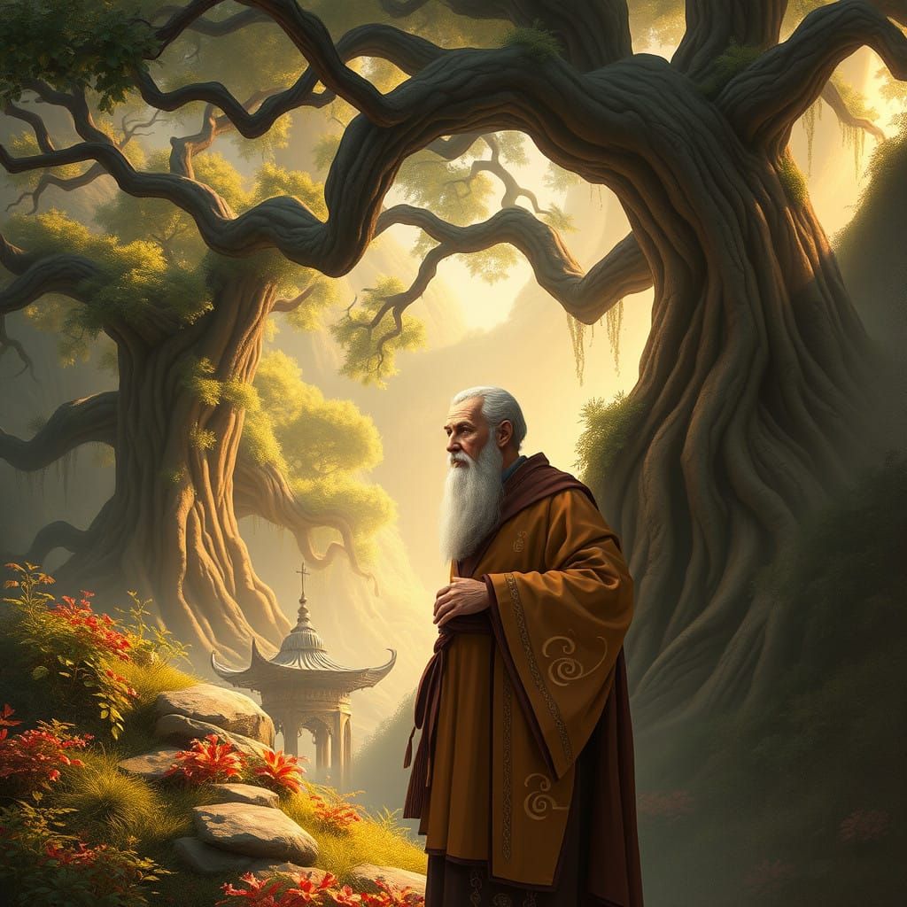 Wise Teacher in a Mystical Landscape, Inspired by Rudyard Ki...