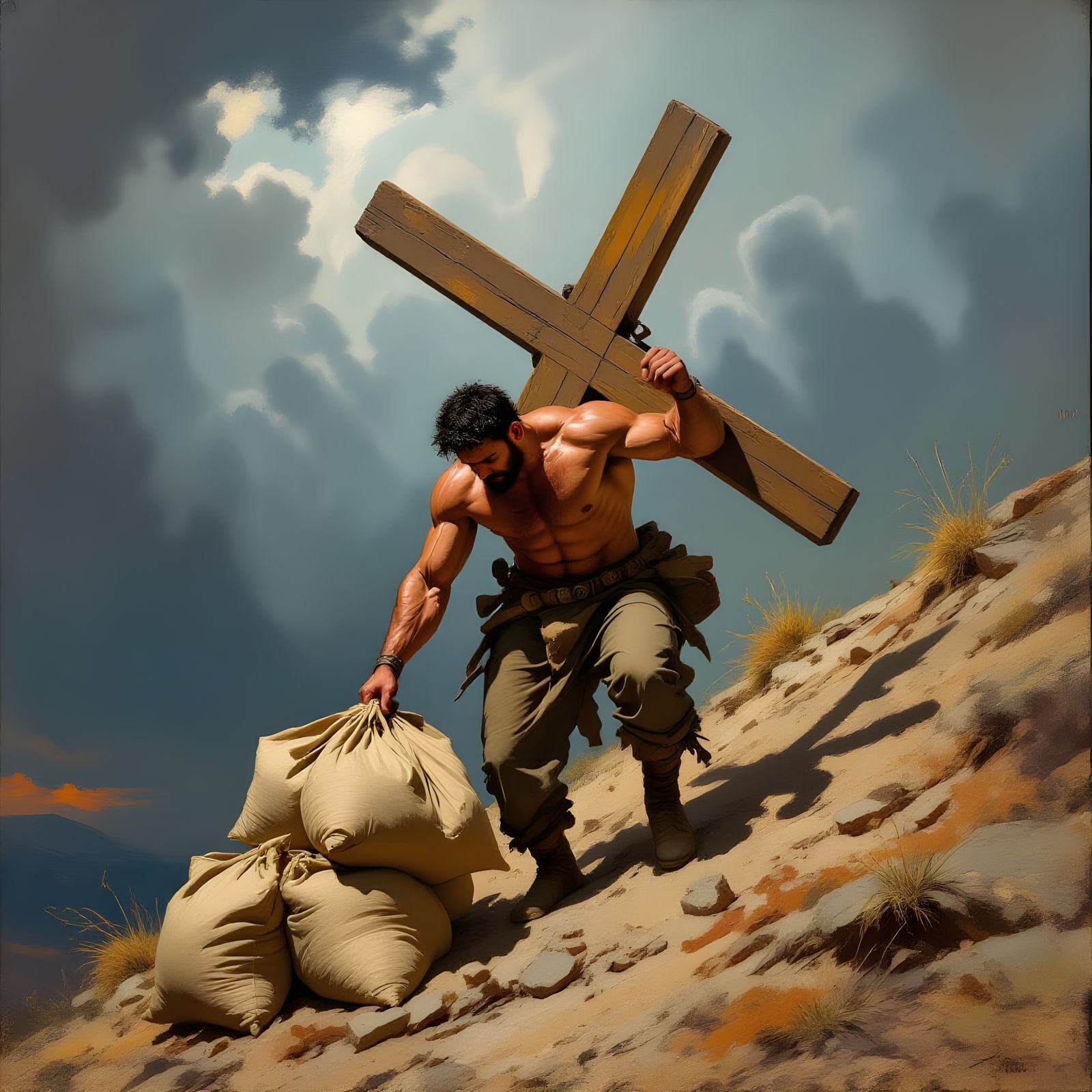 Man Carries Giant Cross Uphill, Drops Baggage