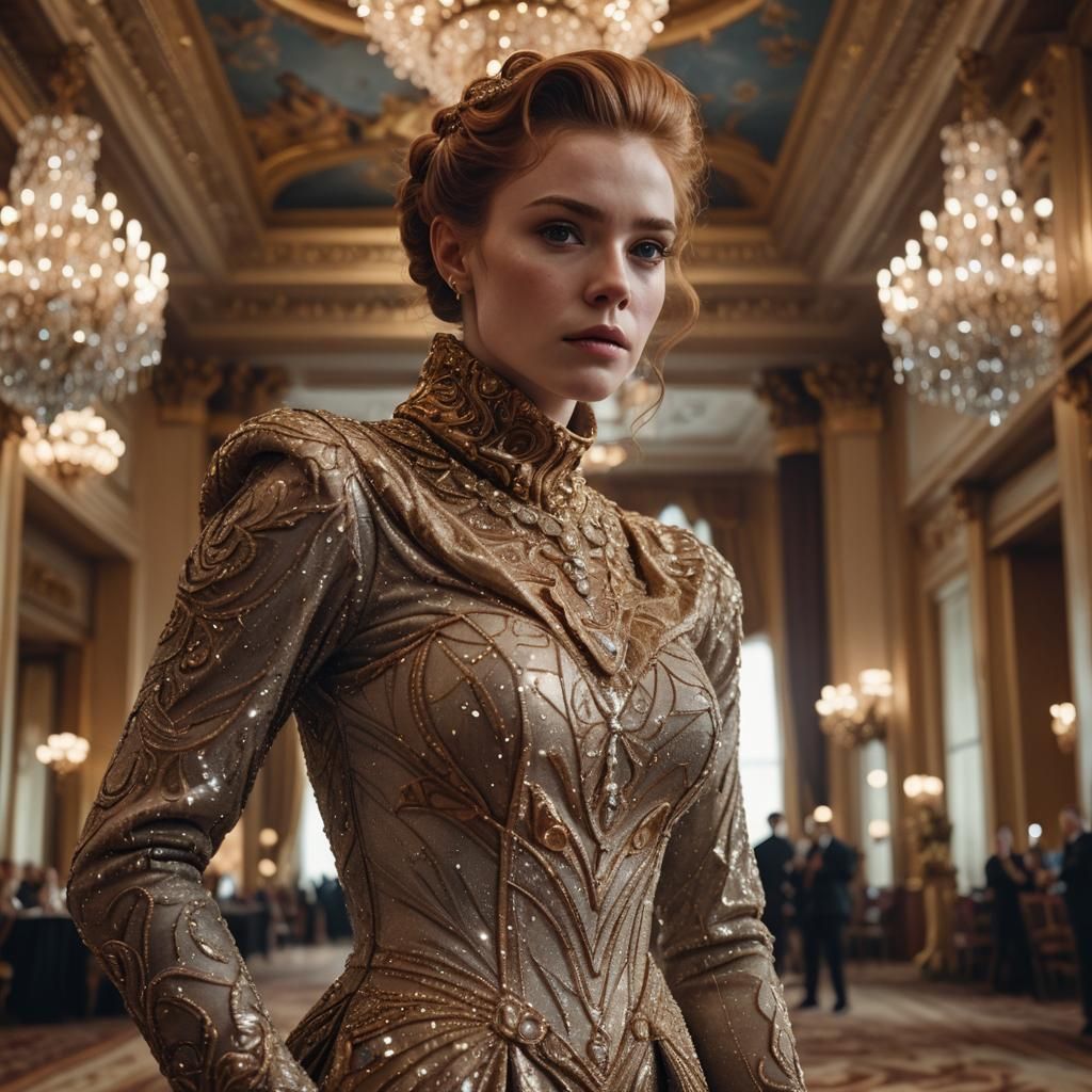 Woman in Crystal Dress in Grand Ballroom