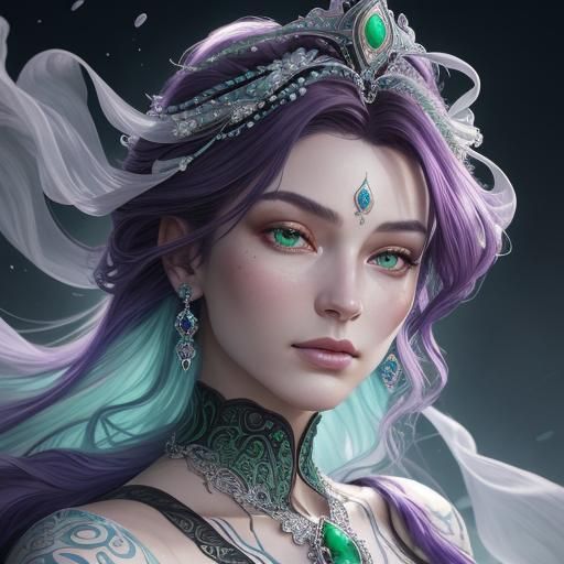 Violet-Haired Woman in Art Nouveau Style