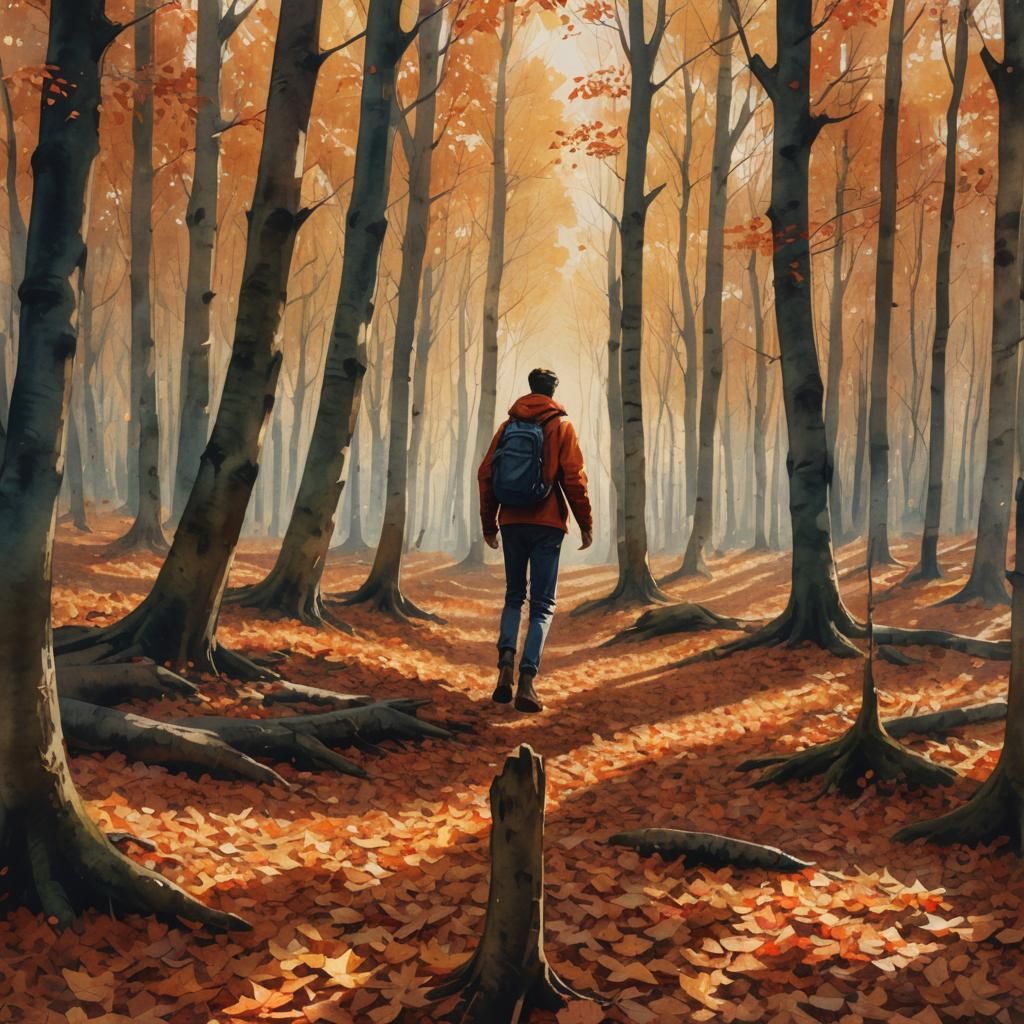 Autumn Forest Walker in Golden Light