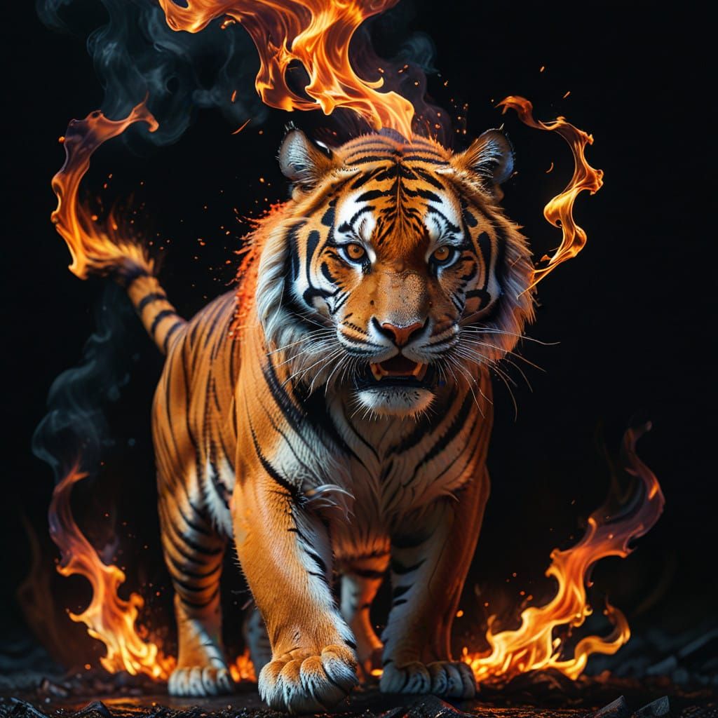 Ethereal Tiger of Swirling Flames