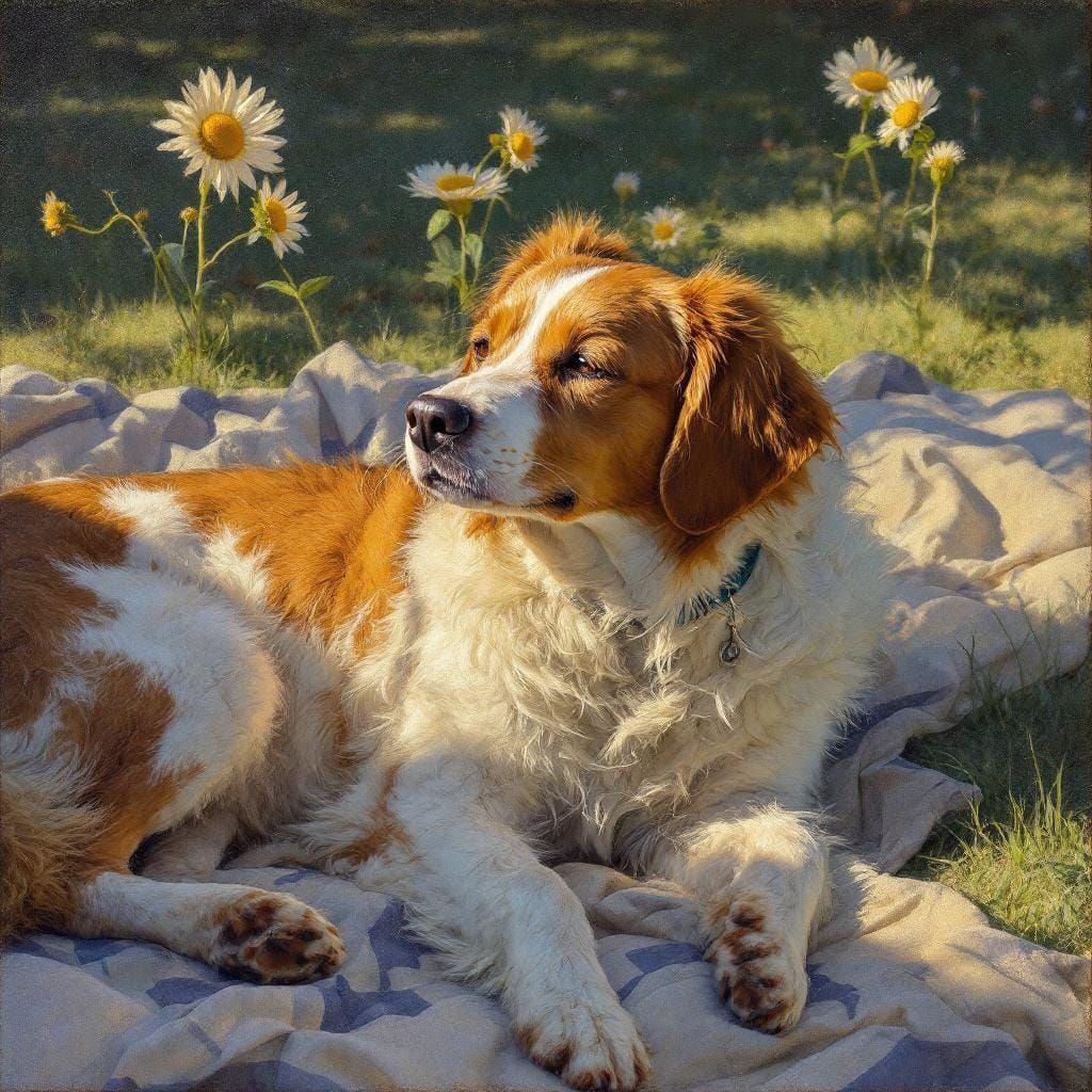 Dog in Sunlight: Atmospheric Realism Painting