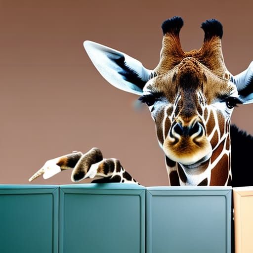 Giraffe Peeking Over Office Cubicles