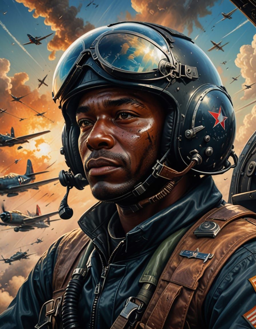 Hyperrealistic 1940s Fighter Pilot Splash Art