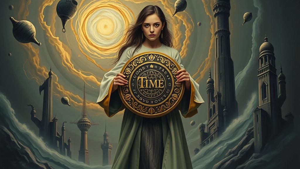 Surreal Time Symbol in Futuristic Landscape