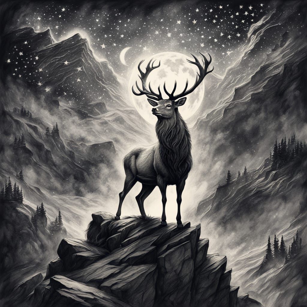 Majestic Stag in Charcoal Drawing Style