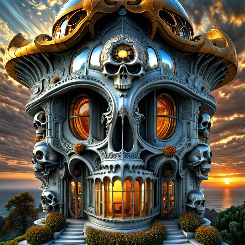 Magnificent Skull Shaped House in Giger Style