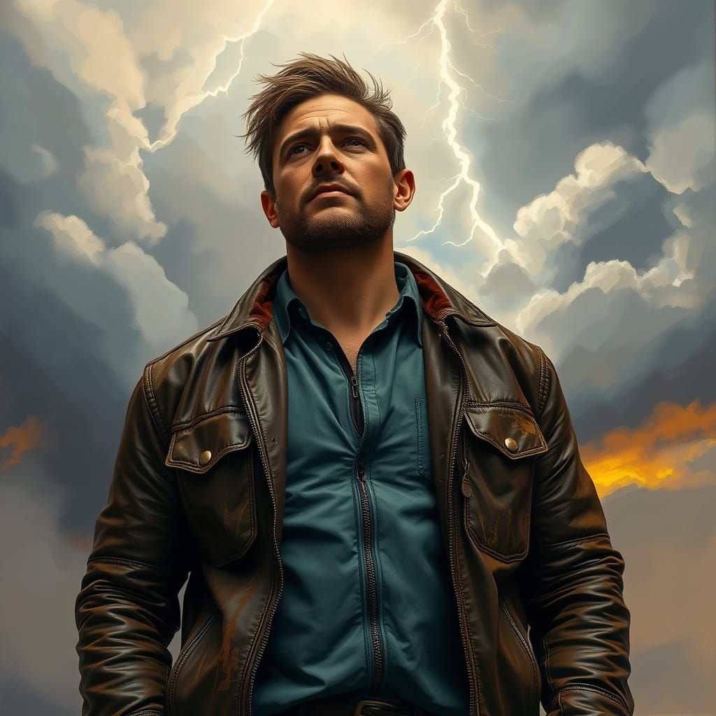 Man in Stormy Landscape Painting