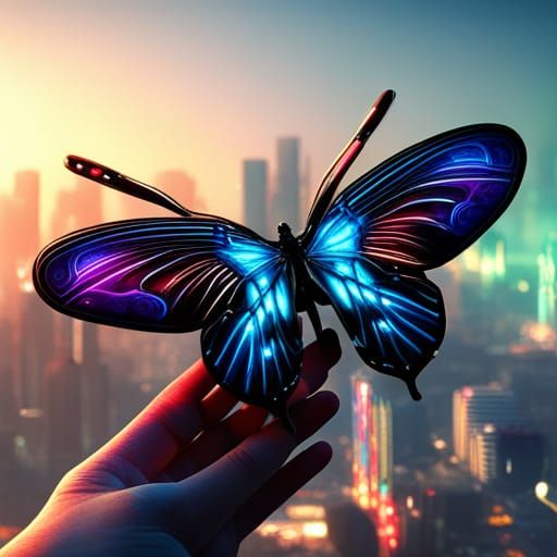 Golden Butterfly in Cyberpunk Neon Style