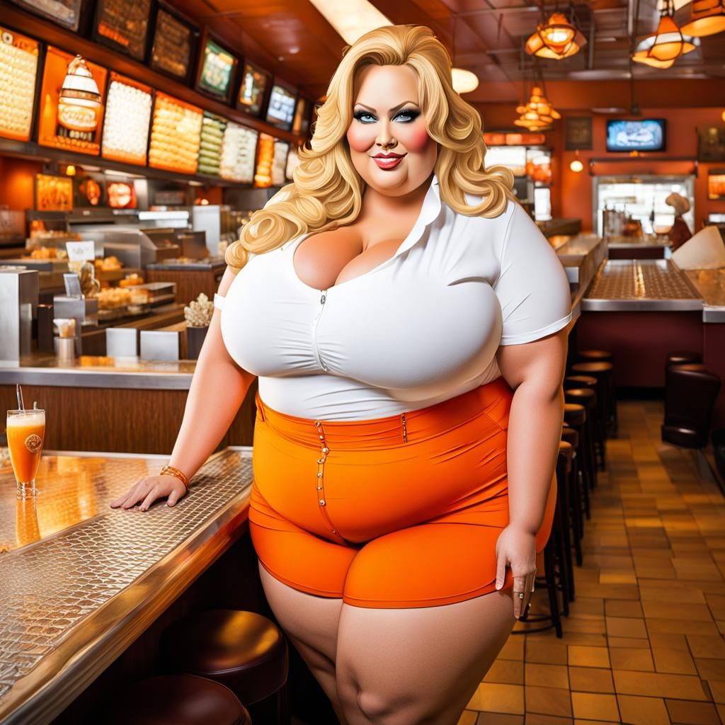Overweight Hooters Waitress with Blonde Hair
