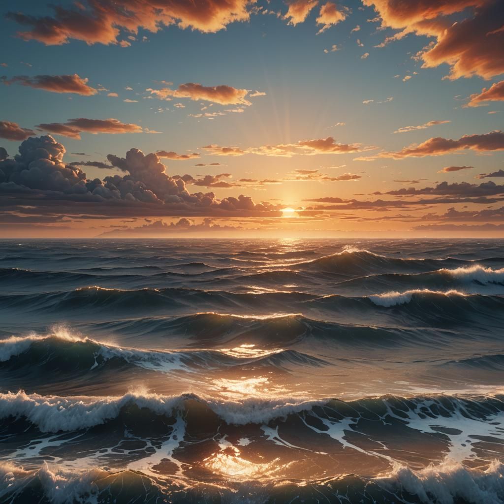 Sun Rising Over Vast Ocean: Digital Matte Painting