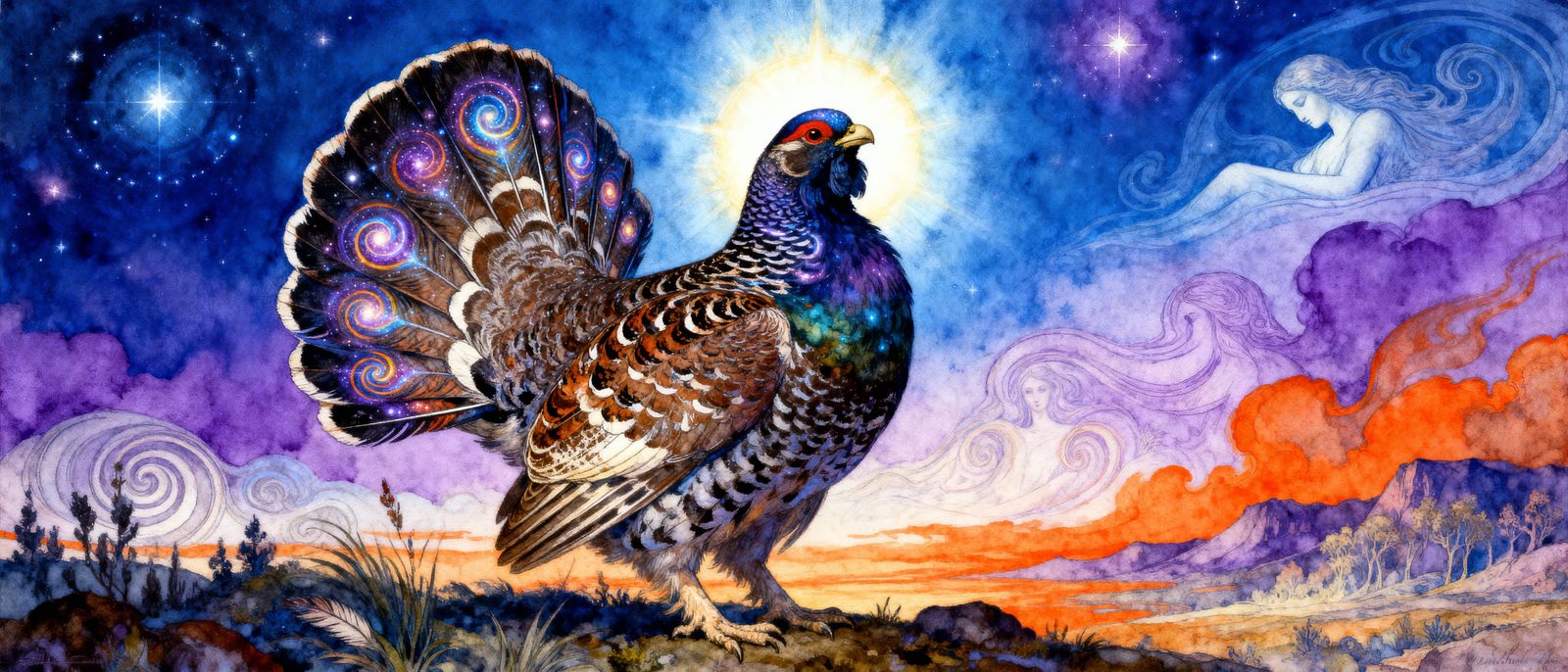 Majestic Sage Grouse in William Blake's Visionary Style