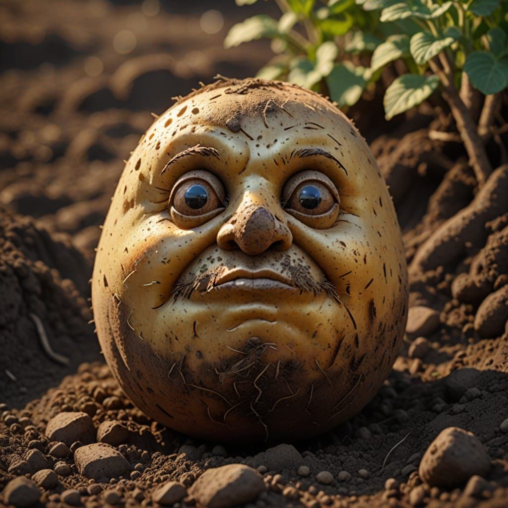 Warm and Wholesome Close-Up of a Grumpy Potato