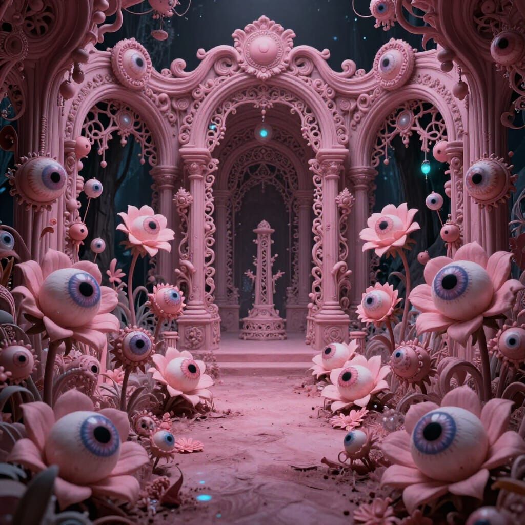 Evil Pop Surrealism Garden with Eyeball Flowers