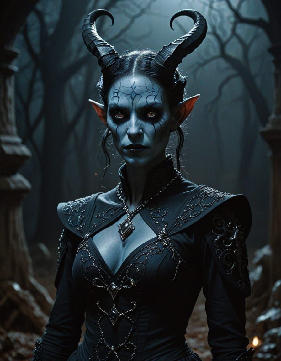 Surreal Tiefling Portrait in Dark Baroque Style