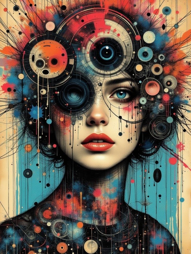 Colorful Abstract Gothic Woman in Mixed Media