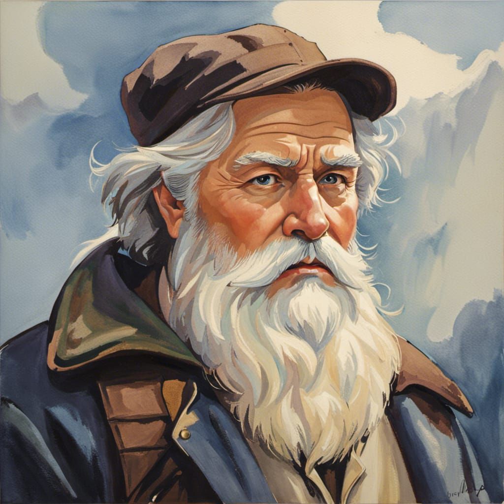 Fantasy Portrait: Old Man in Watercolor, Ghibli Style