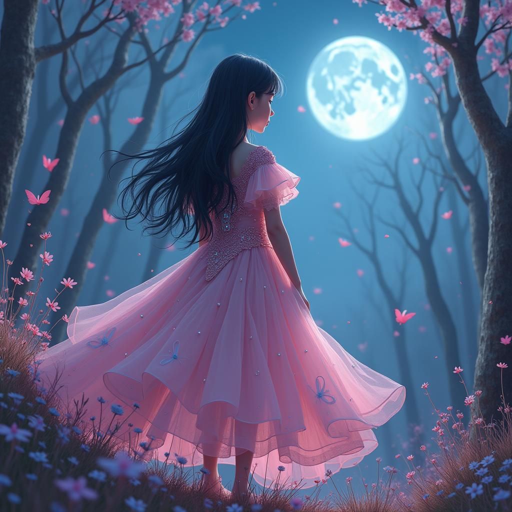 Girl in Pink Dress, Dreamlike Fantasy Concept Art