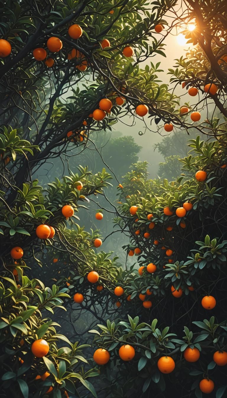 Cosmic Garden of Tangerines: Vibrant Beach Landscape in Mini...