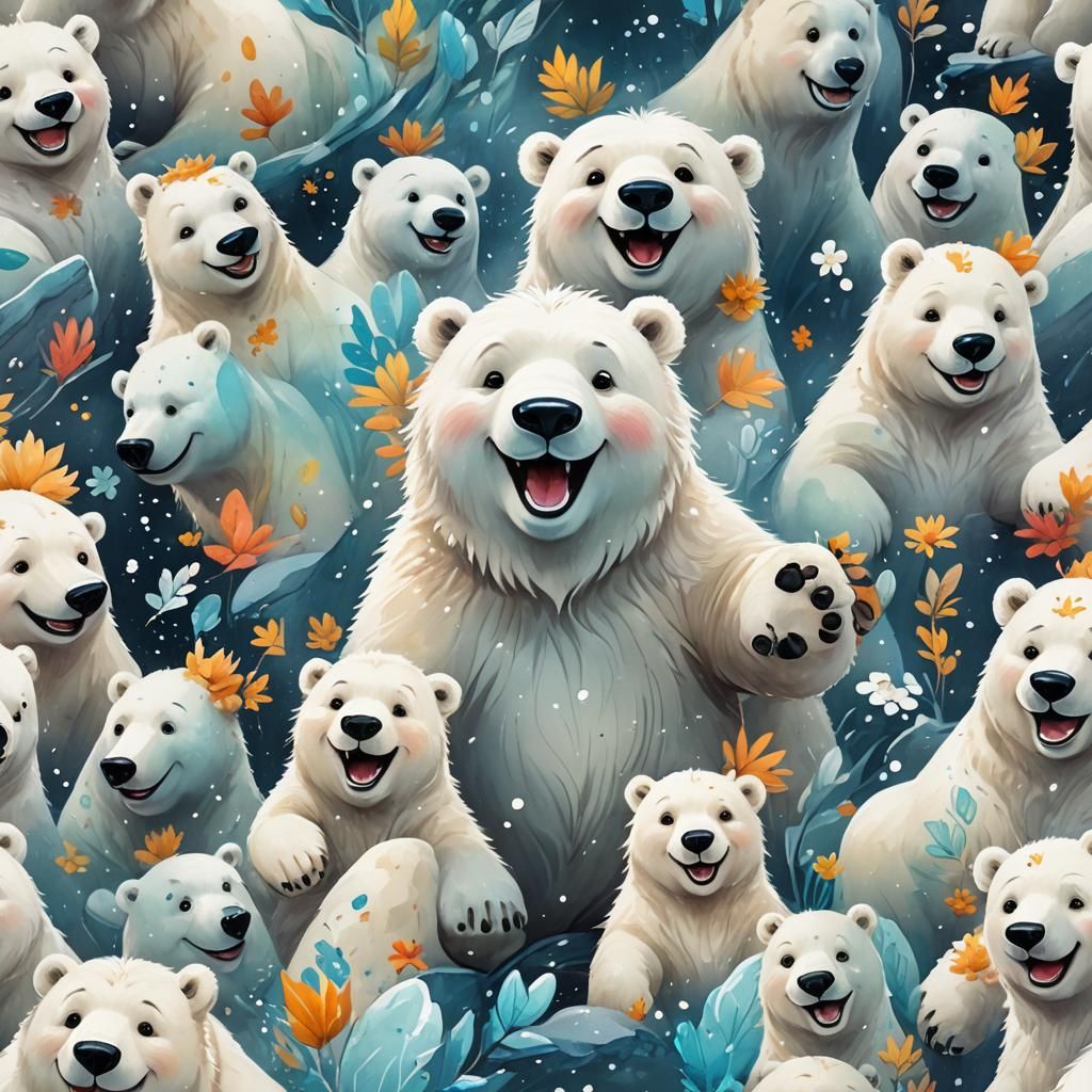 Joyful Polar Bear Cartoon Watercolor Style